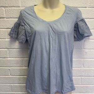 Women's Blue Ruffle Sleeve Top